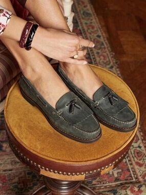 G.H. Bass Weejuns Heritage Collection Leather Kiltie Tassel Boat Loafers Green